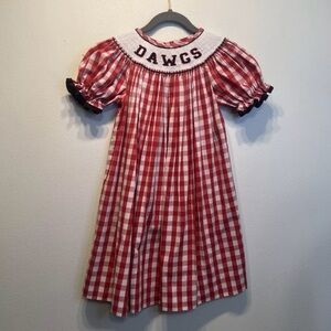 Southern Sunshine Georgia Bulldogs Girls Smocked Dress Size 3 Embroidered Dawgs